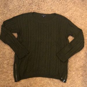 Army green crew neck sweater with side zippers